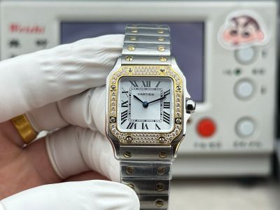 Cartier Santos Mini Size 27*34.5*7.4mm Imported Quartz Movement White TT Yellow Gold Band Watch